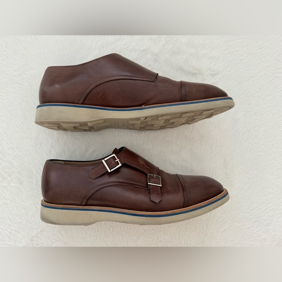 Francesco Benigno Italian Brown Leather Double Monk Buckle Strap Loafer Shoe - Picture 4 of 9